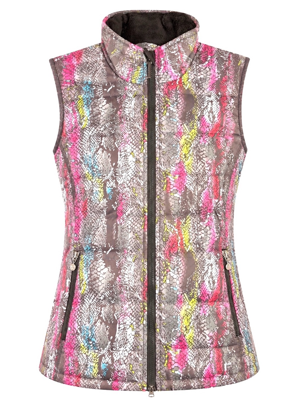 Daily Sports Golf Women Brown w/ Multicolor Scale Pattern Puffer Vest - Small